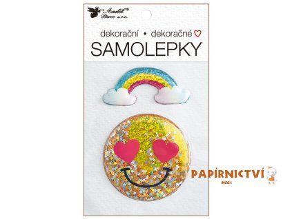Samolepka plastická plněná třpytkami -smajlík 10,5 x 18 cm