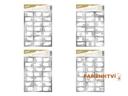 Samolepky na dárky vánoční stříbrné 200x300mm/21ks 8885930