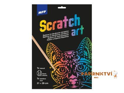 Škrabací obrázek šablona A4 Kočka 21x29cm + 2 listy 1032218