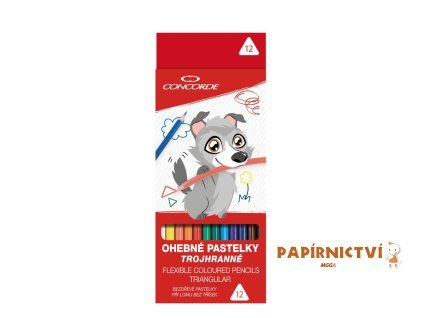 Pastelky CONCORDE trojhranné, ohebné, bezdřevé 12 ks A1126