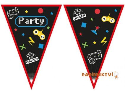 Girlanda Banner herní párty, vlajky (papír FSC)