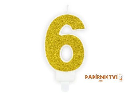 Narozeninová svíčka číslo 6, zlatá, 7cm