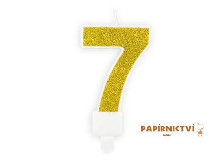 Narozeninová svíčka číslo 7, zlatá, 7cm