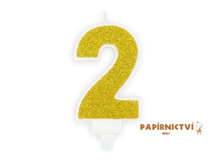 Narozeninová svíčka číslo 2, zlatá, 7cm