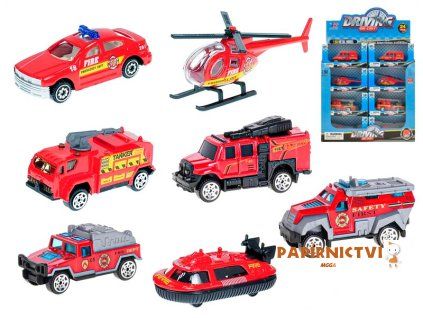 Vozidlo hasičské 7-8cm kov 1:64 volný chod 65757
