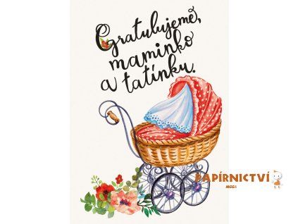 Přáníčko BeBechy - bílé - Kočárek BPR3-59