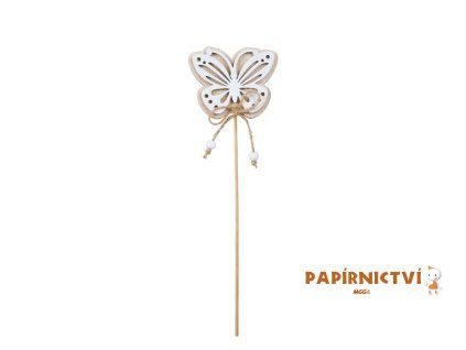 Zápich motýl dřevo 27cm bílý 2221748
