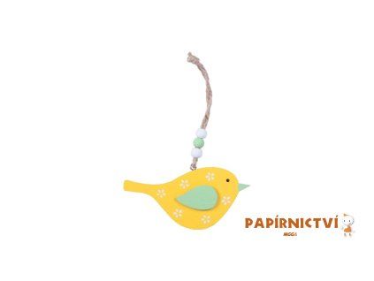 Závěs ptáček 12cm dřevo žlutý 2221749