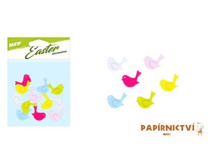Dekorace ptáček 2,5cm 12ks barevný mix 2221755