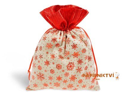 Sáček textil vánoční vločky 18x23cm 5800736