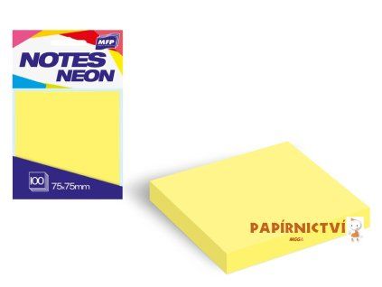 Bloček samolepící 75x75mm 100 listů žlutý neon 7500889