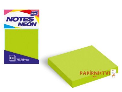 Bloček samolepící 75x75mm 100 listů zelený neon 7500891