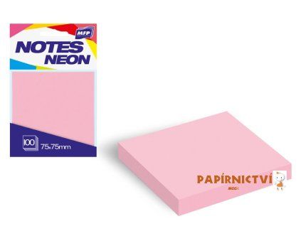 Bloček samolepící 75x75mm 100 listů růžový neon 7500892