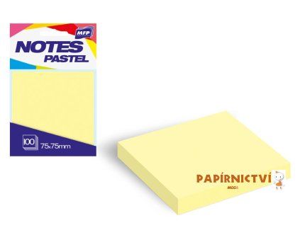 Bloček samolepící 75x75mm 100 listů žlutý pastelový 7500894