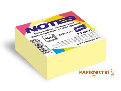 Bloček samolepící 75x75mm 400 listů žlutý pastelový 7500895
