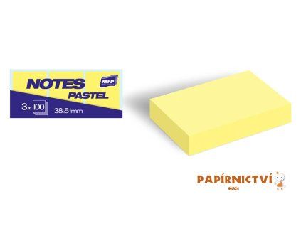 Bloček samolepící 38x51mm 3x100 listů žlutý pastelový 7500896
