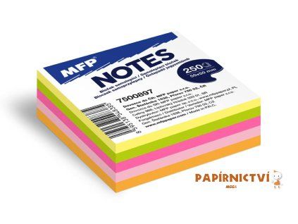 Bloček samolepící 50x50mm 250 listů mix 5 barev neon 7500897