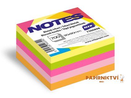 Bloček trhací 90x90mm 700 listů mix 5 barev neon 7500898
