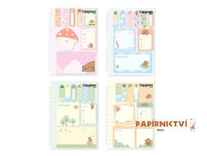 Bloček samolepicí capybara se spirálou set 105x145mm 30l+ 50x50mm+35x50mm+87x46m