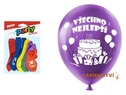 Balónek nafukovací 12ks sáček standard 23cm Všechno nejlepší mix 8000128