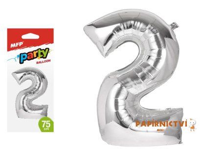 Balónek č. 2 nafukovací fóliový 75 cm - stříbrný 8000163