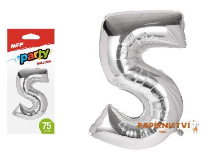Balónek č. 5 nafukovací fóliový 75 cm - stříbrný 8000166