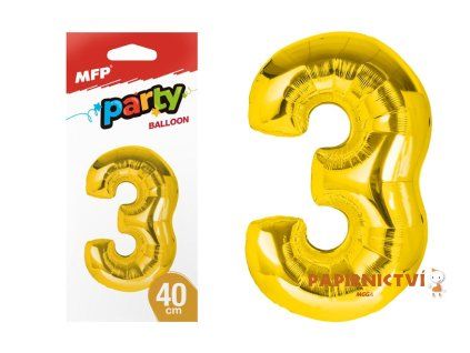 Balónek č. 3 nafukovací fóliový 40 cm - zlatý 8000176