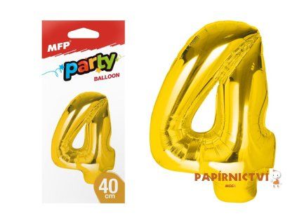 Balónek č. 4 nafukovací fóliový 40 cm - zlatý 8000177