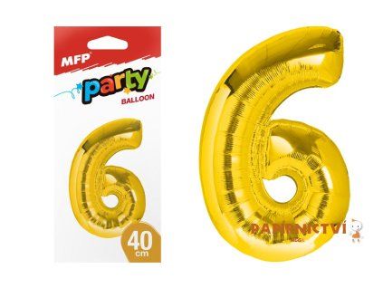 Balónek č. 6 nafukovací fóliový 40 cm - zlatý 8000179