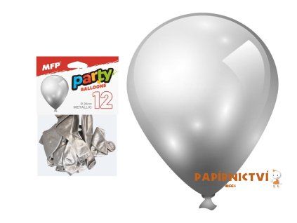 Balónek nafukovací 12ks sáček metal 26cm stříbrný 8000190