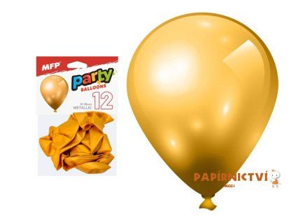 Balónek nafukovací 12ks sáček metal 26cm zlatý 8000191
