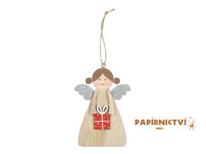 Závěs dřevěný anděl dárek 12cm CJ-22F64C 8886256