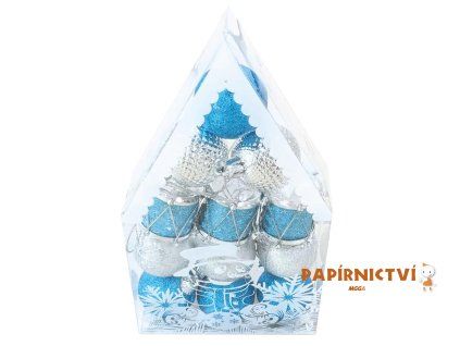 Baňky set 4cm/12ks modré+stříbrné 8886258
