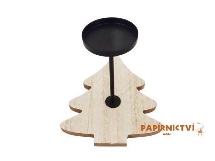 Svícen stromek dřevo + kov 15cm 8886430