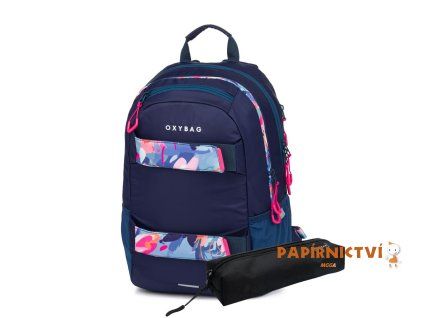 Studentský batoh + etue OXY Sport Flowers Blue 8-39725E