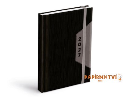 Diář 2027 D801 PU černý/šedý s gumkou 7781560