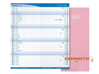 Diář 2027 M101/PVC měsíční pastelový růžový 7781650