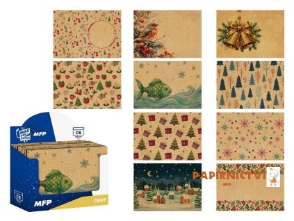 Dopisní obálka MFP C6 90g/m2 vánoční KRAFT rýhovaný (mix) 5550407