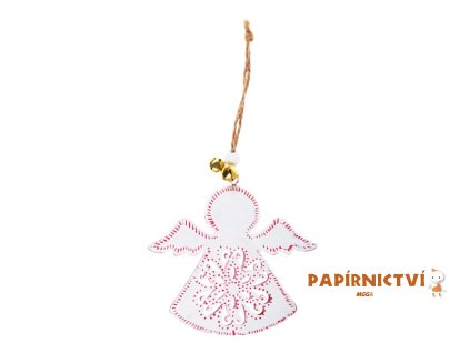 Závěs Anděl plech 9cm - bílý s ornamentem 8885836