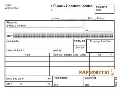 Příjmový pokladní doklad s tabulkou NCR/51
